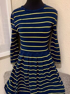 Women’s Navy and Yellow Striped Long-Sleeve Dress size Small